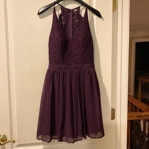 Purple Fit & Flare Dress with Lace Details